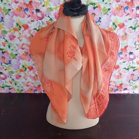 Globe In Accessories - NWT GlobeIn Orange Floral Square Neckerchief Scarf